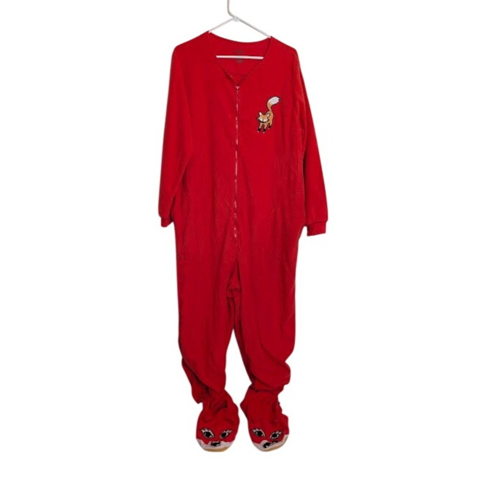 Joe Boxer Womens Footed Pajamas XL Red Fox Animal Fleece One Piece Sleepwear
